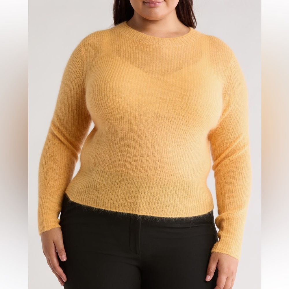 Vince Featherweight Rib Crew Neck Sweater 2X Mohair Wool Blend